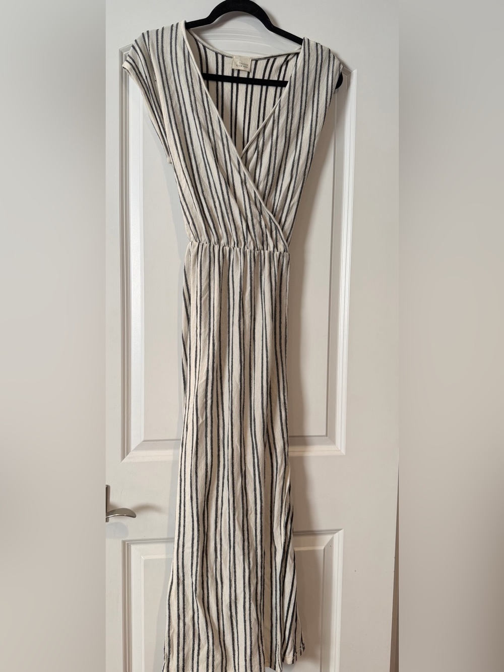 Caution To The Wind Cream and Black Vertical Stripe Maxi Dress